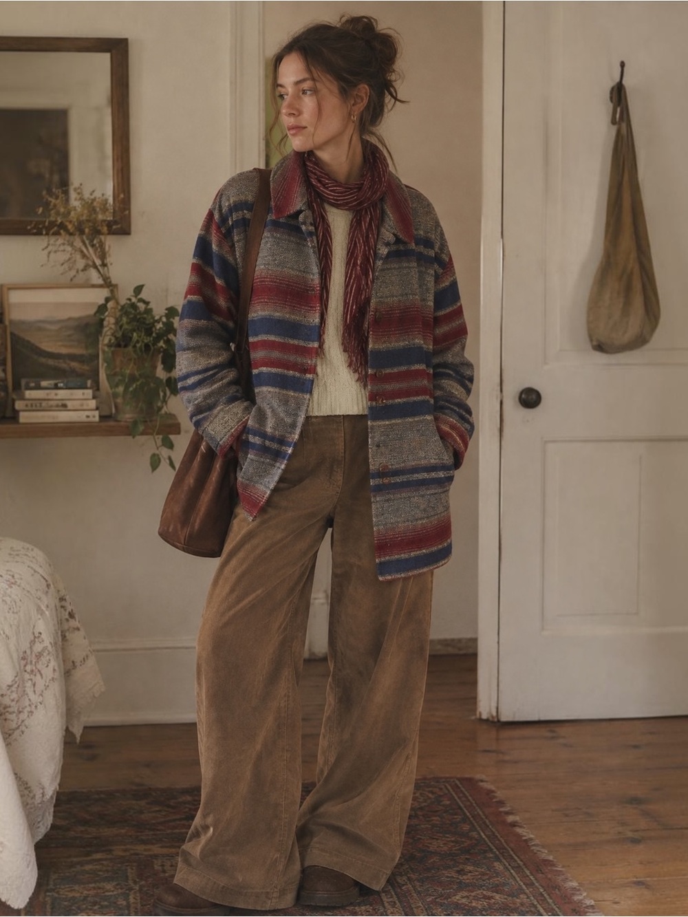 90s Oversized Wool Jacket Stripe Relaxed Boxy Button-Up Cabincore Grunge Layer